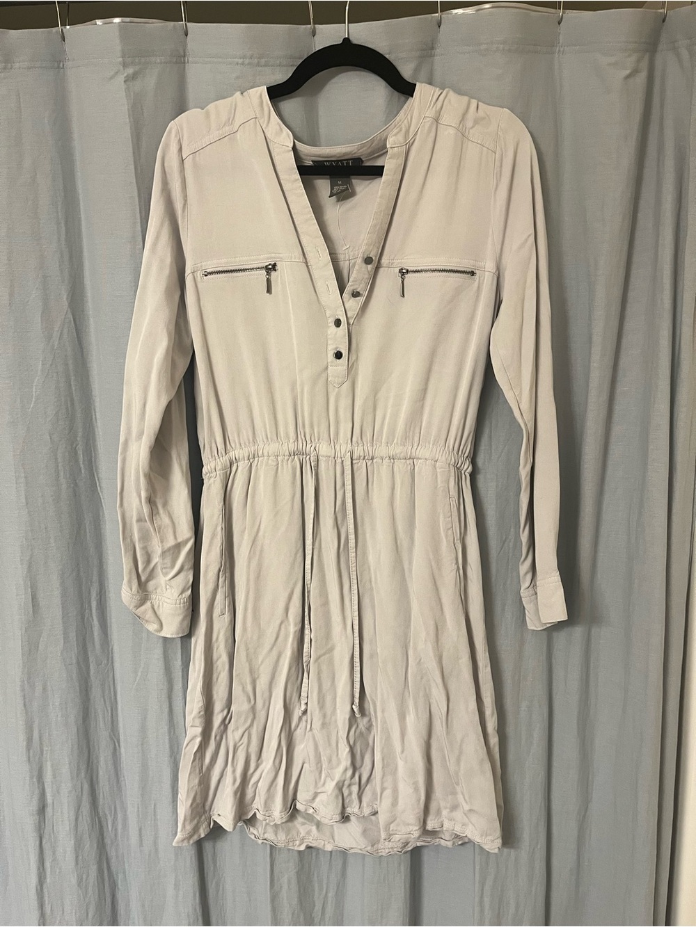 Wyatt Light Cream Long-Sleeve Drawstring Shirt Dress